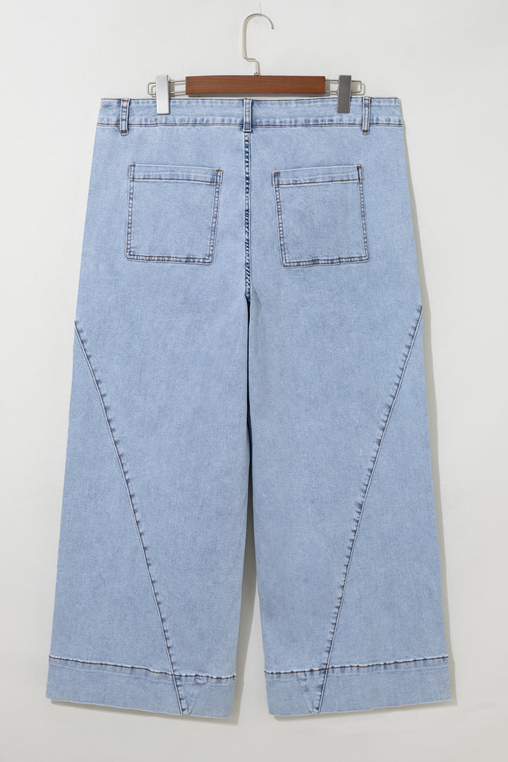 Beau Blue Solid Paneling Loose Fit Plus Size Jeans