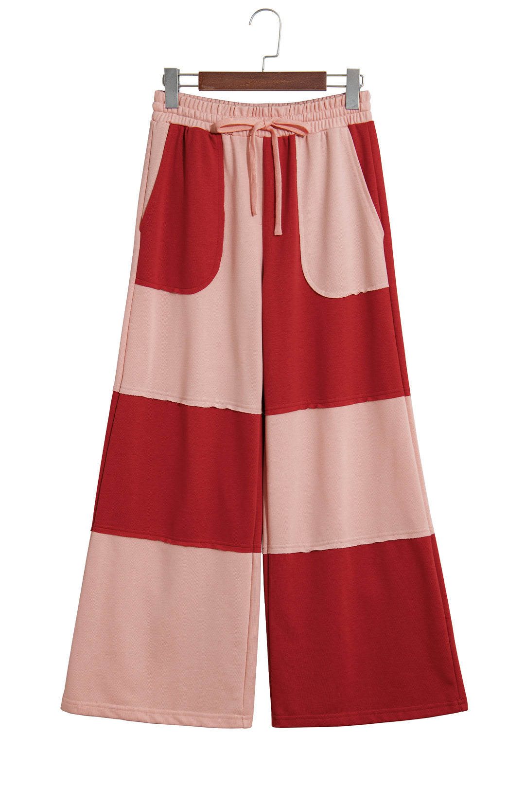 Russet Orange Raw Seam Colorblock Wide Leg Ankle Length Casual Pants