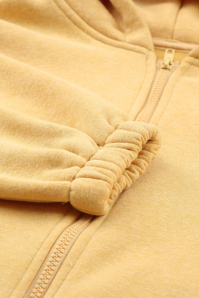 Yellow Zip Closure Drawstring Cinched Cropped Hoodie