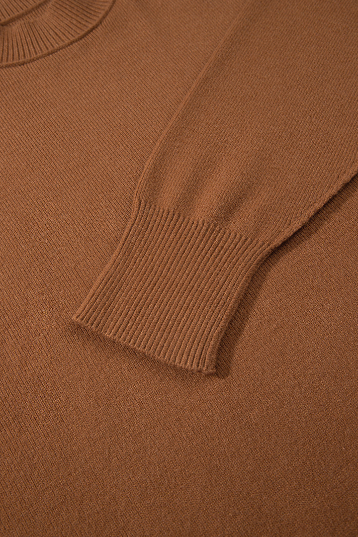 Chestnut Oversized Ribbed Knit Long Sleeve Tunic Plus Size Sweater