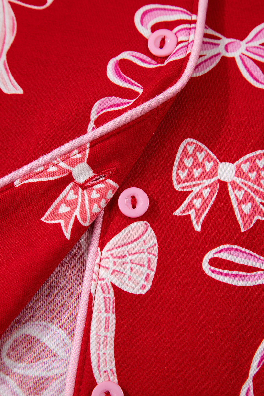 Red Sweet Bow Print Shirt Style Top Long 2pcs Pajama Set