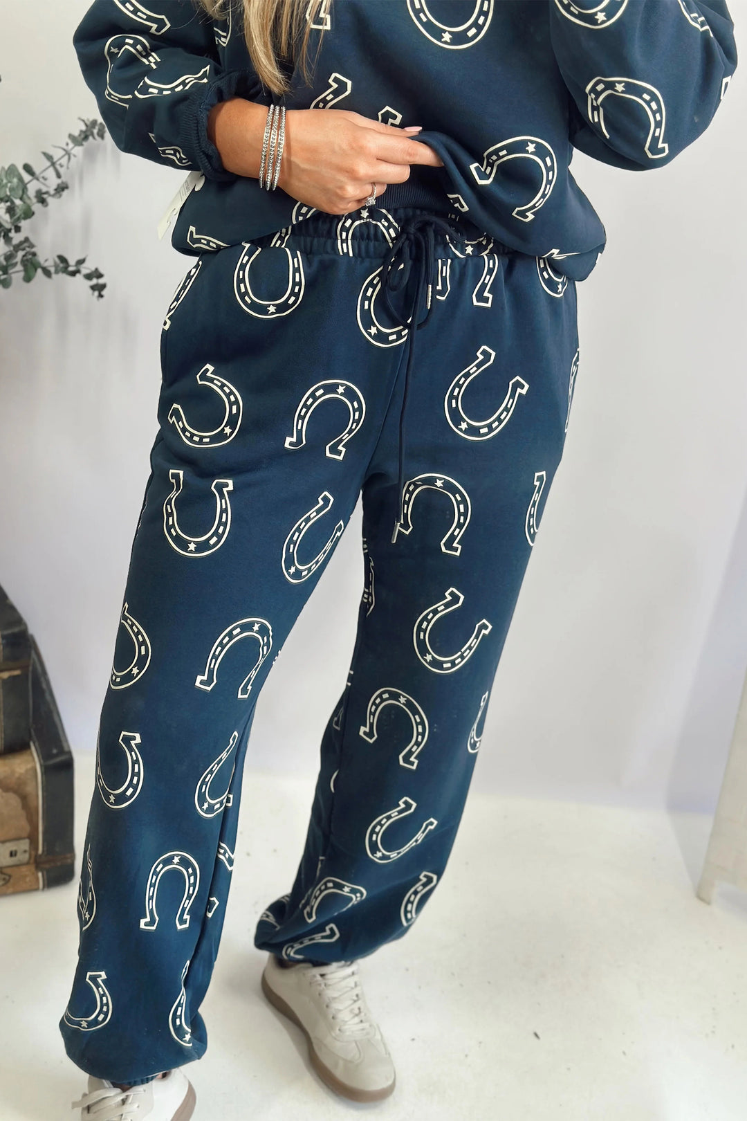 Brown Western Print Elastic Waist Pocket 2pcs Pant Set