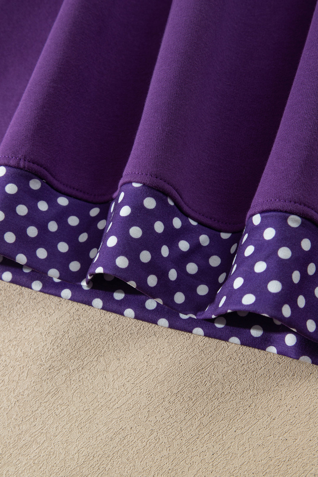 Tillandsia Purple Polka Dot Patchwork Round Neck Plus Size Sweatshirt