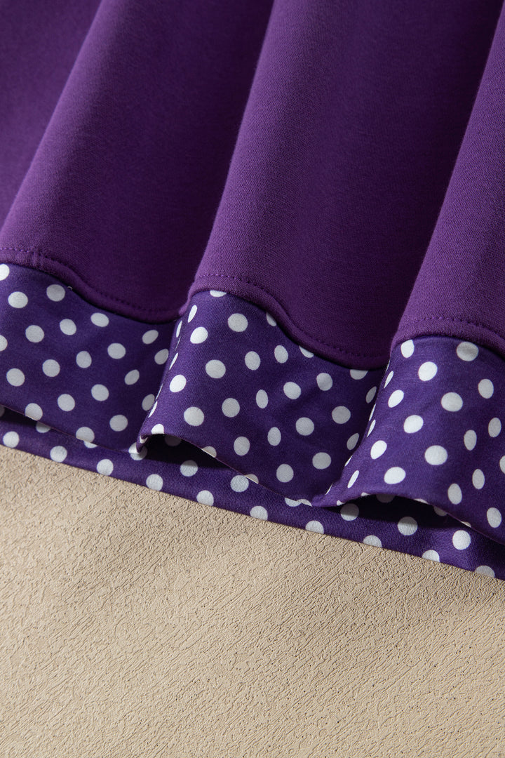 Tillandsia Purple Polka Dot Patchwork Round Neck Plus Size Sweatshirt