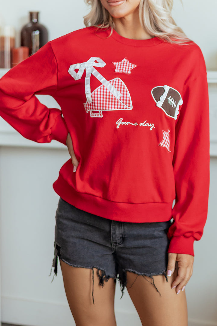Black Gingham Patch Embroidered Rugby Game Day Stars Sweatshirt