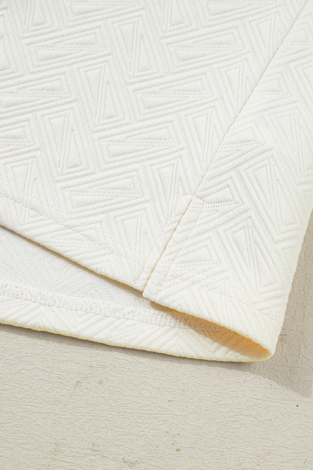 White Textured Knit Contrast Striped Accent Zipped Collar Pullover Top