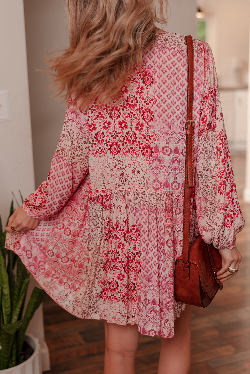 Melody Floral Tassel Tie Long Sleeve Mini Dress