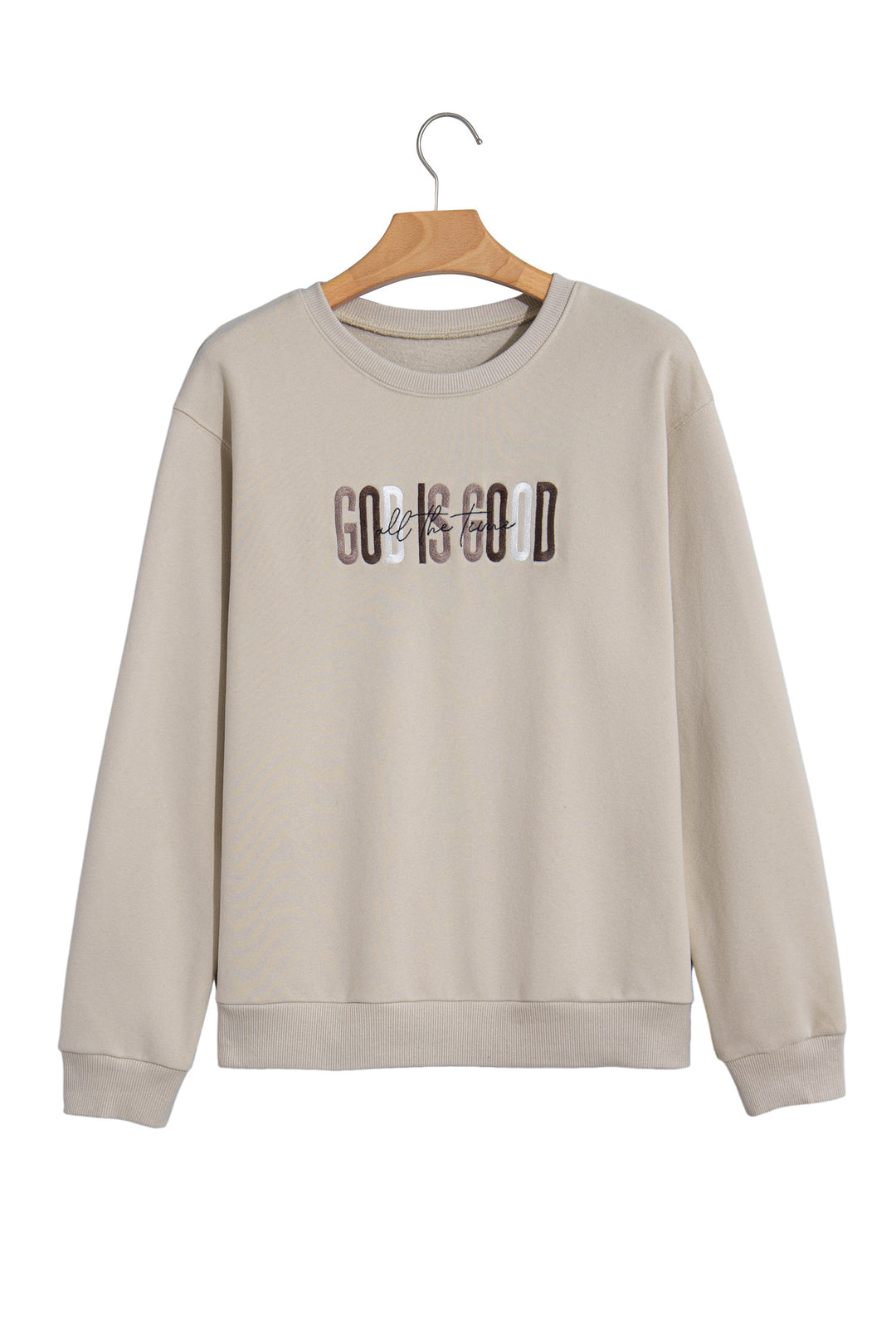 Jet Stream GOD IS GOOD Western Embroidered Letter Crewneck Pullover Sweatshirt