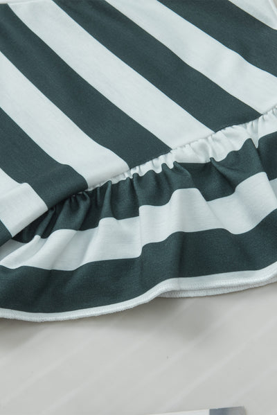 Sea Green Striped V Neck Ruffle Sleeve Top