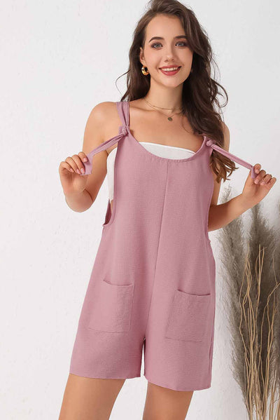 Pink Adjustable Straps Pocketed Textured Romper