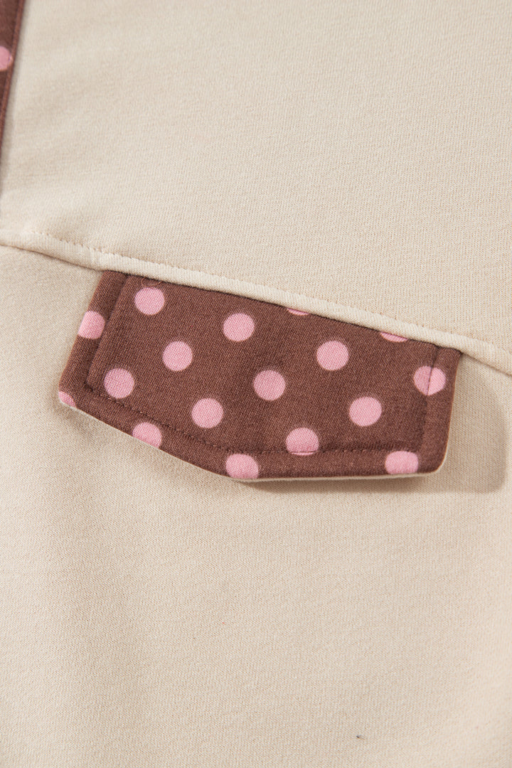 Brown Polka Dot Contrast Baggy Pullover and Elastic Waist Shorts 2pcs Set