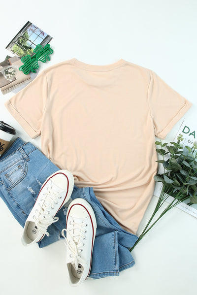 Khaki Solid Color Crew Neck Tee