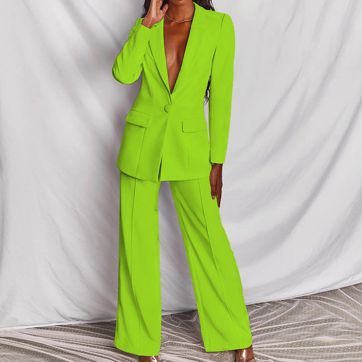 Lapel Button-Down Blazer &amp; Straight-Leg Trousers Suit