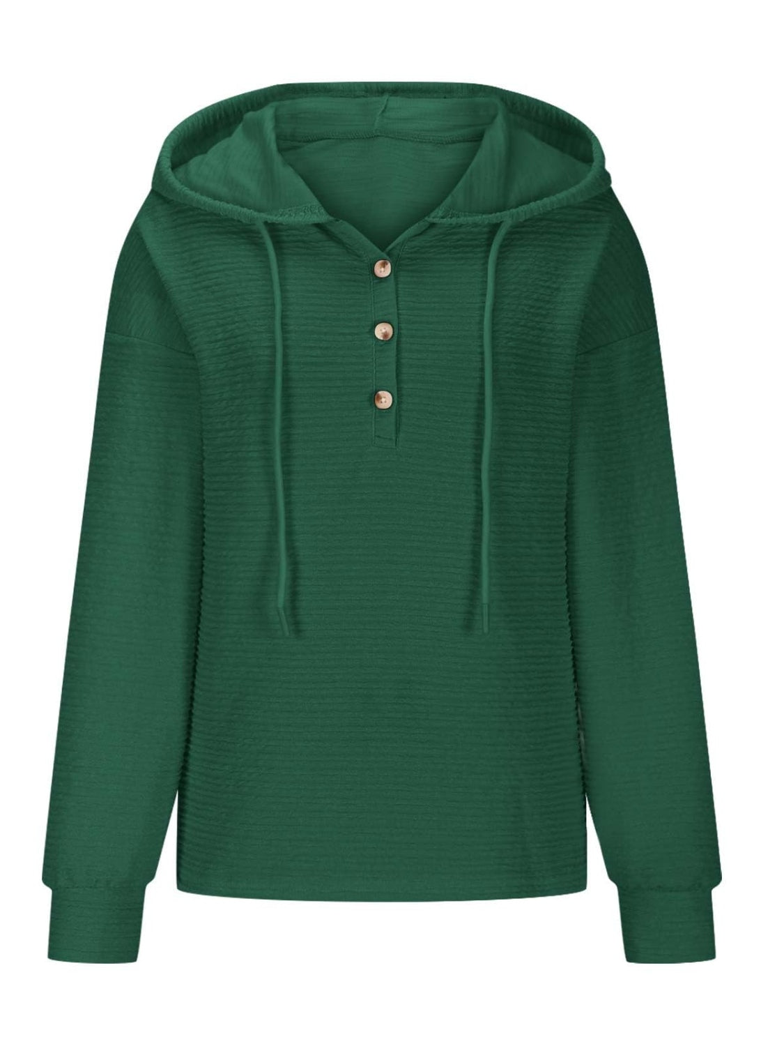 Drawstring Quarter Button Long Sleeve Hoodie