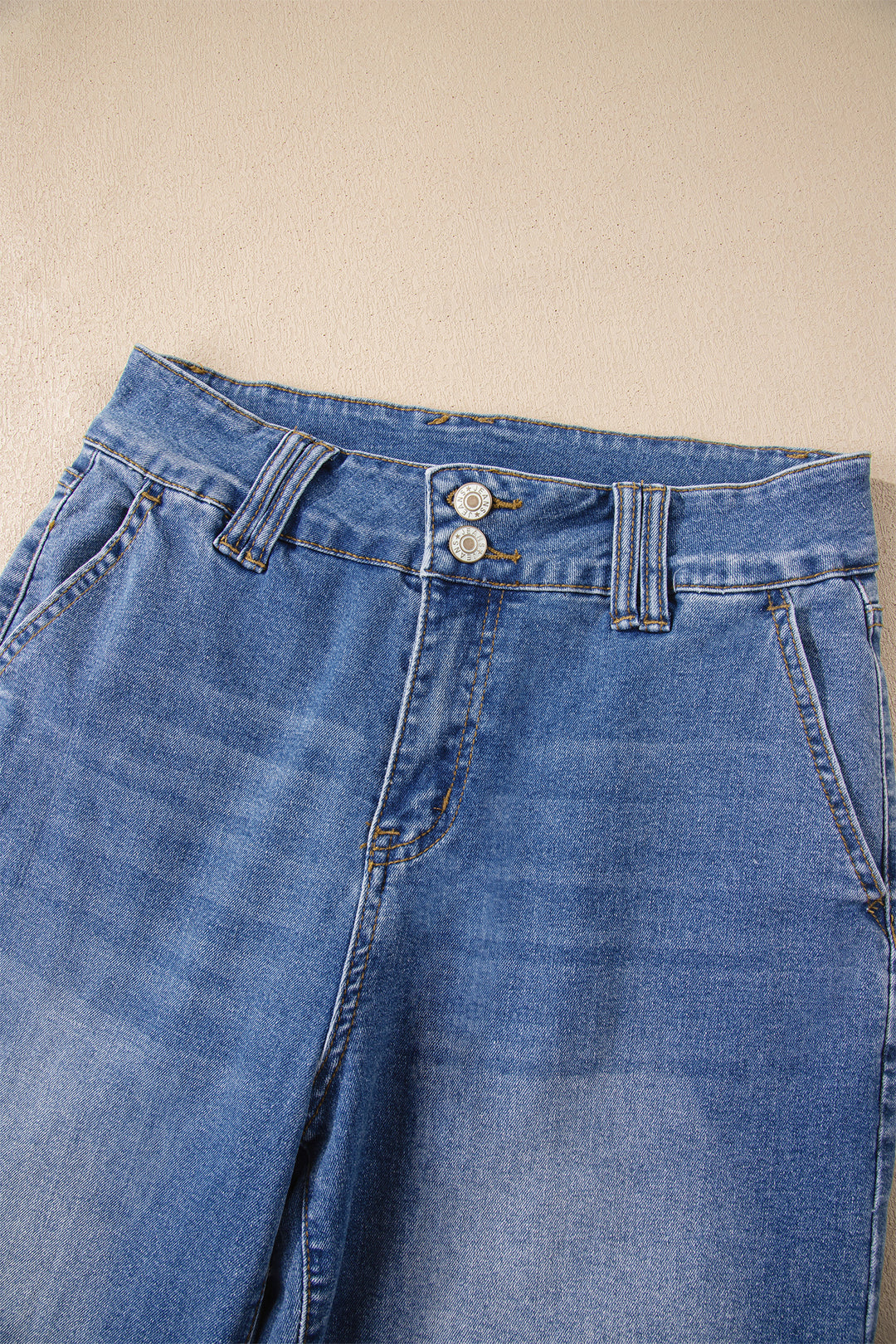 Sky Blue Double Button Zip Fly Straight Leg Jeans