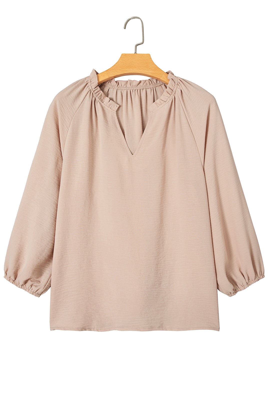 Parchment V Neck Gathered Cuff Three Quarter Sleeve Blouse