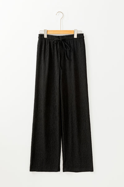 Black Textured Loose Drawstring Pants