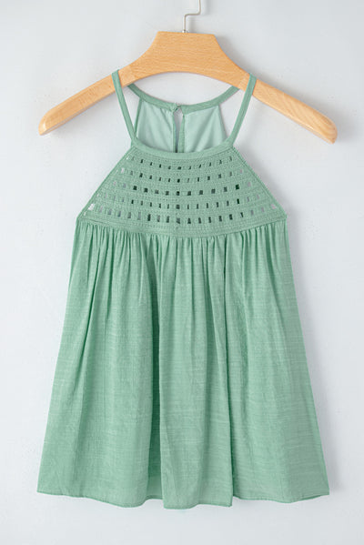 Mist Green Crochet Splicing Halter Flowy Tank Top