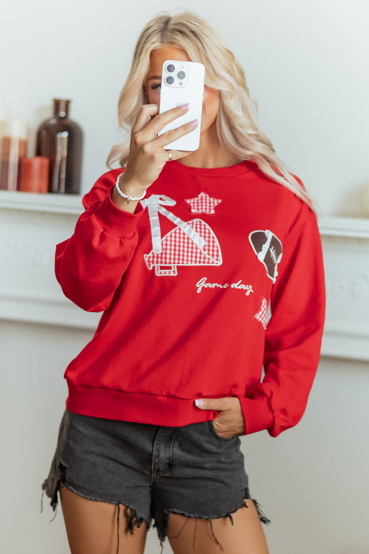 Black Gingham Patch Embroidered Rugby Game Day Stars Sweatshirt