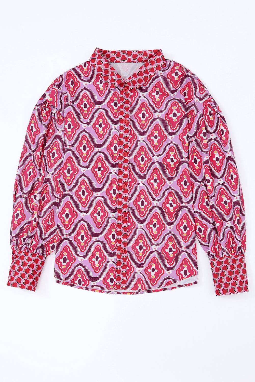 Rose Abstract Print Button Up Long Sleeve Shirt