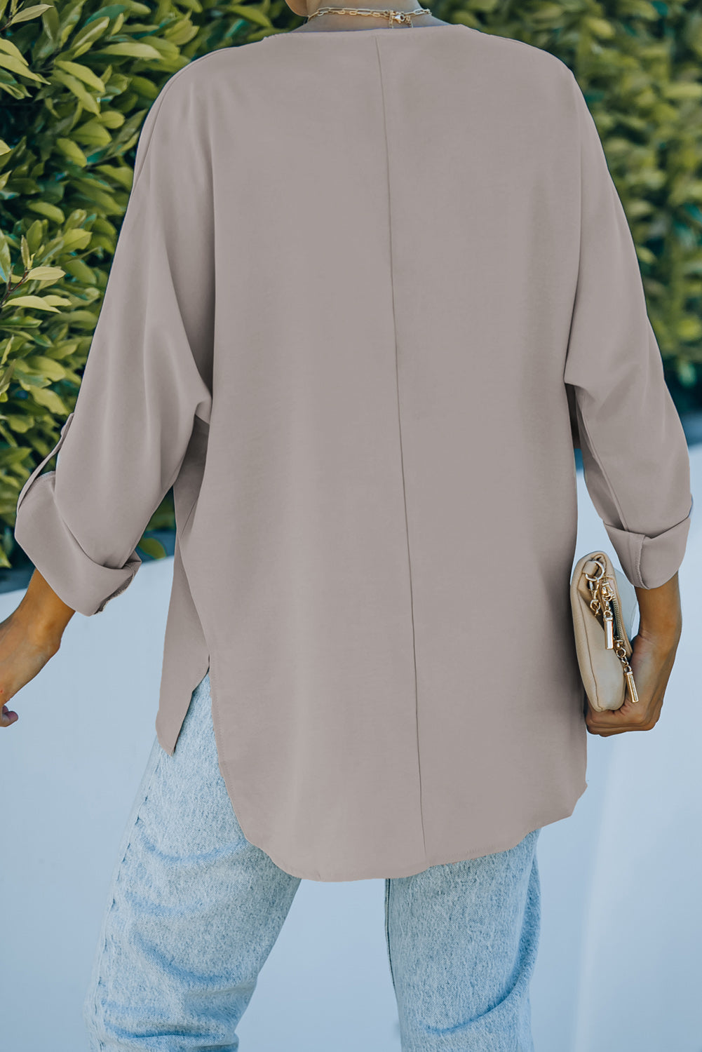 Apricot V Neck 3/4 Sleeve High Low Hem Shirt