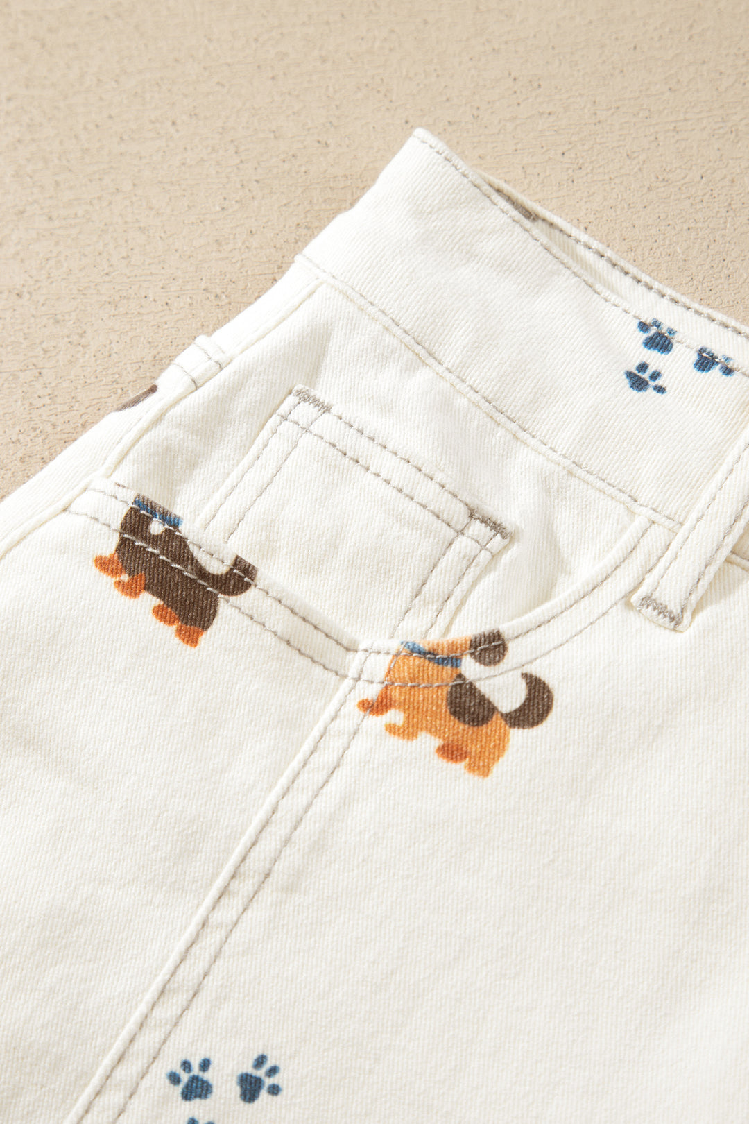 White Abstract Dog Print Wide Leg Full-Length Jeans