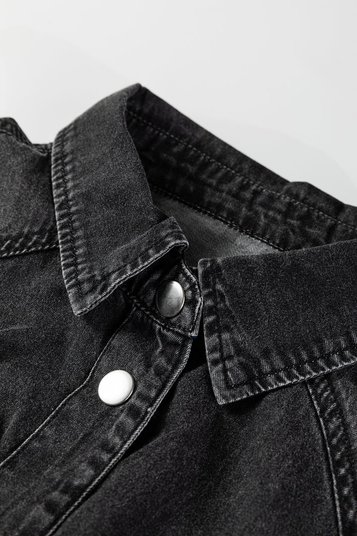 Medium Grey Beau Chest Pocket Raw Hem Denim Loose Shirt Dress