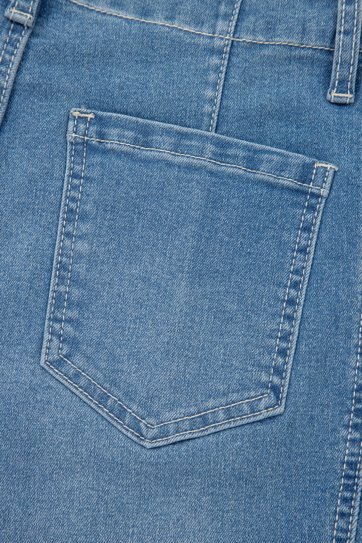 Sky Blue Medium Wash Cuffed Barrel Jeans