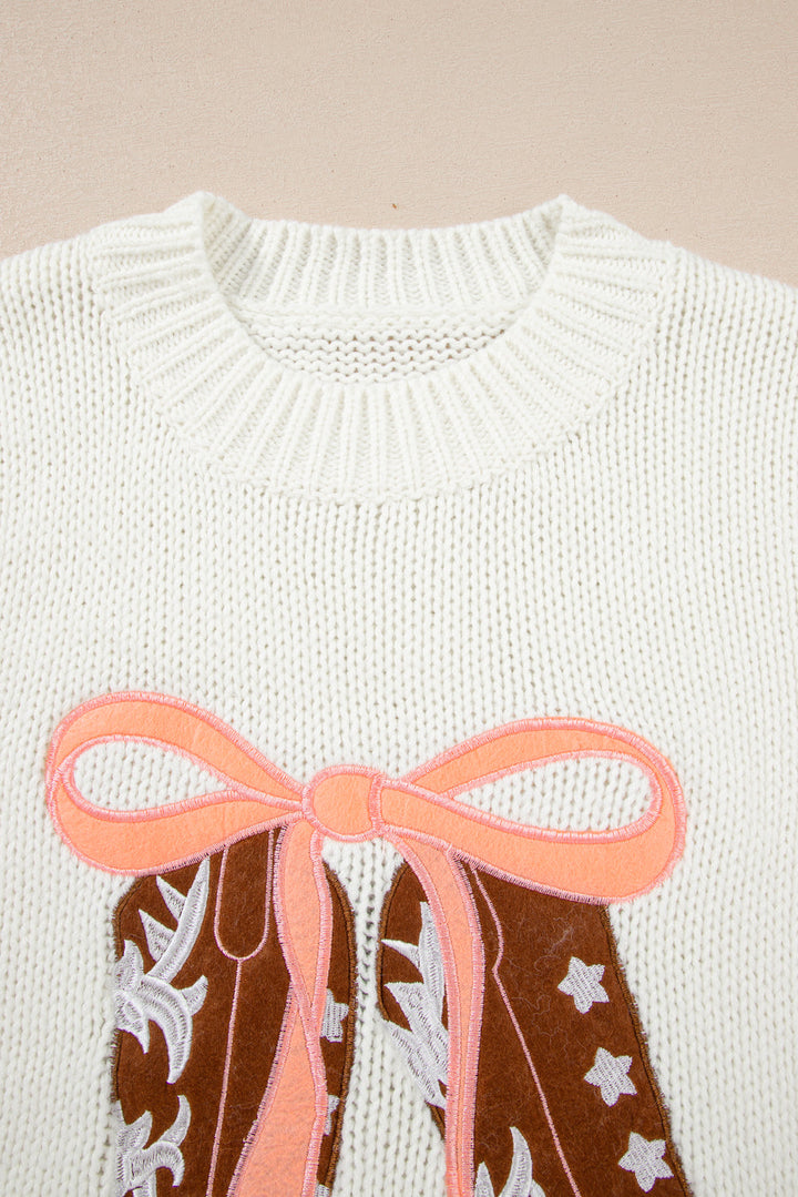 Amanda Embroidered Bow Boots Sweater