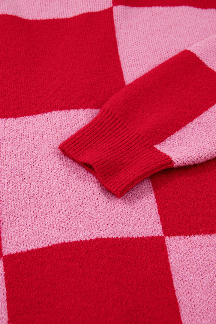 Fiery Red Mixed Plaid Relaxed Sweater Cardigan