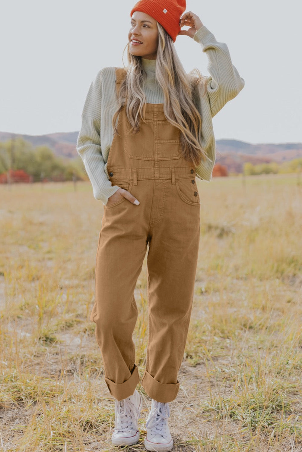 Khaki Vintage Multi Pockets Buckle Strap Cargo Denim Overalls