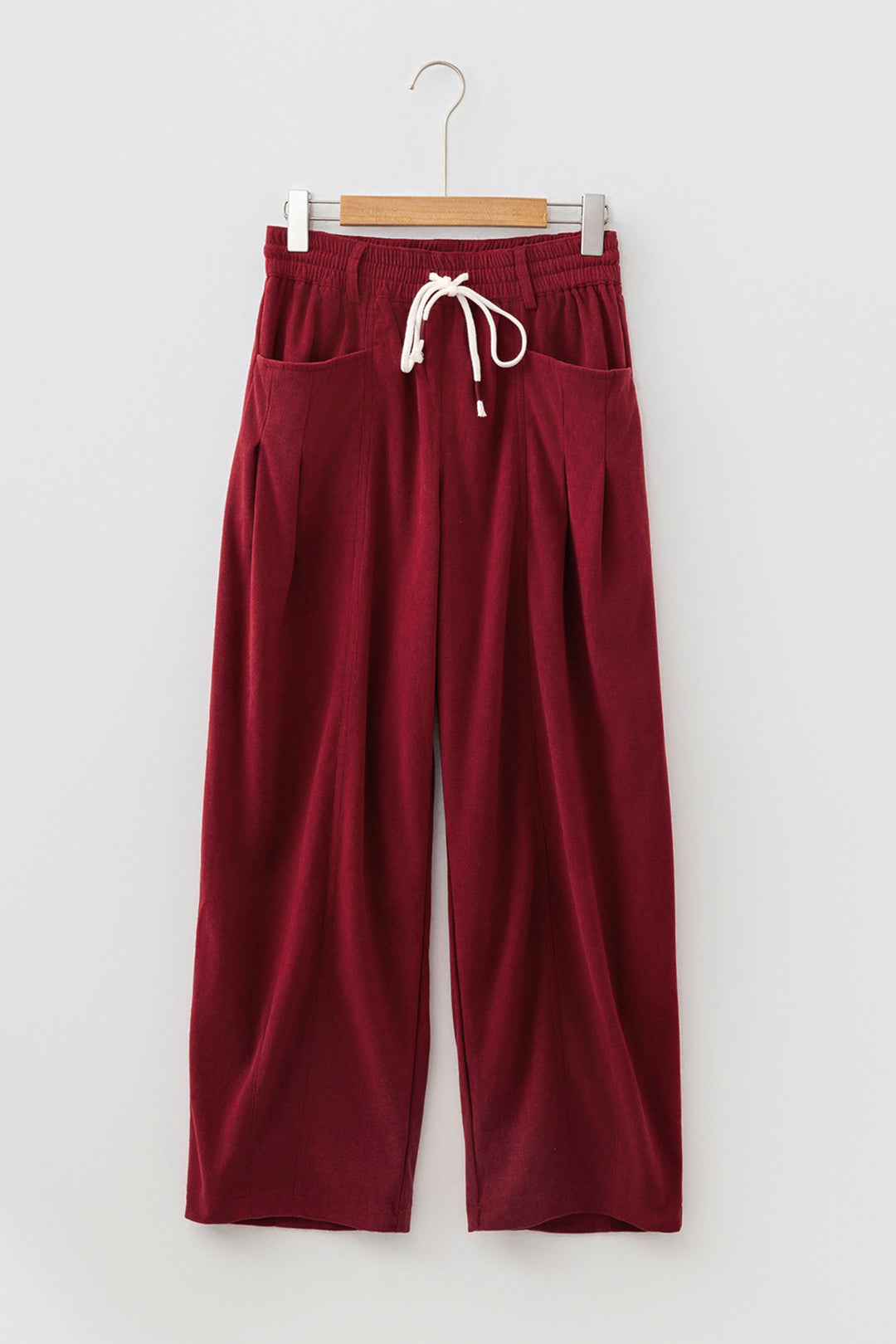 Racing Red Elastic Waist Drawstring Corduroy Casual Pants