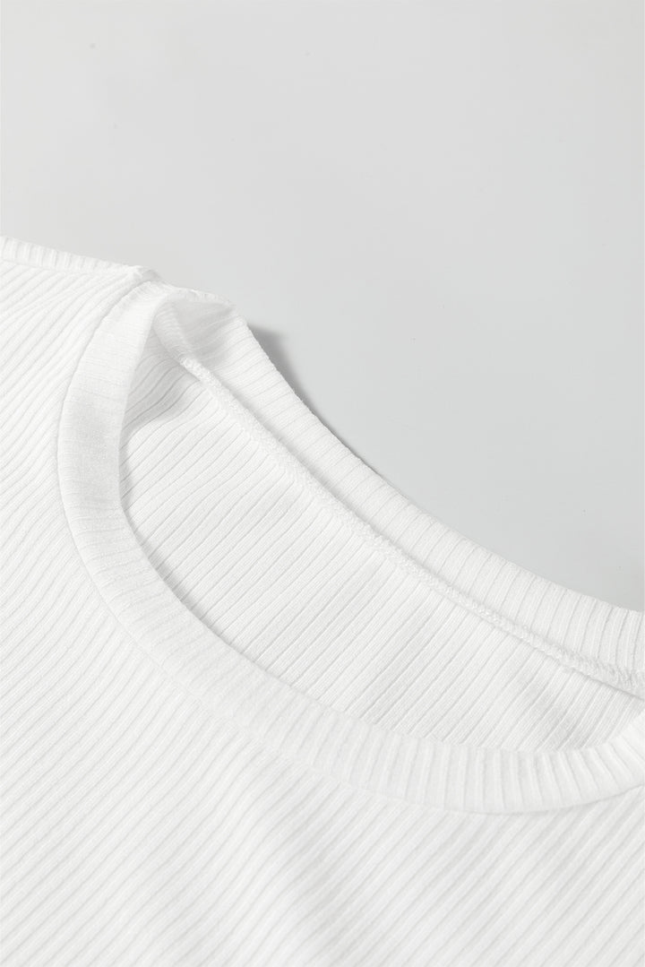 Black Ribbed Long Sleeve Crew Neck Solid Color Bodysuit