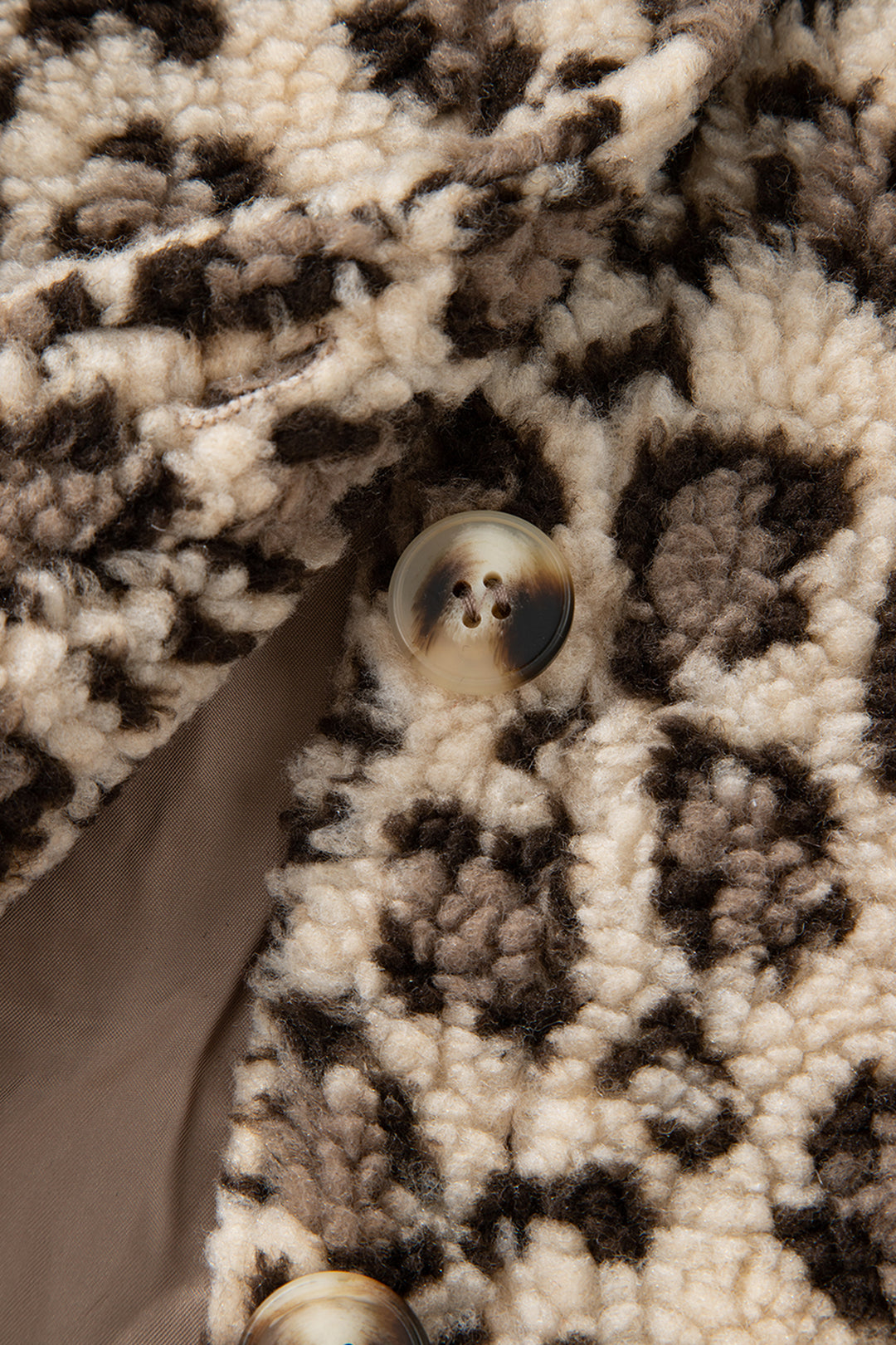 Brown Sherpa Leopard Print Flap Pocket Collared Button Up Jacket