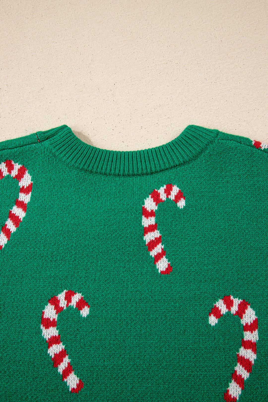 Dark Green Christmas Candy Cane Holiday Drop Shoulder Sweater