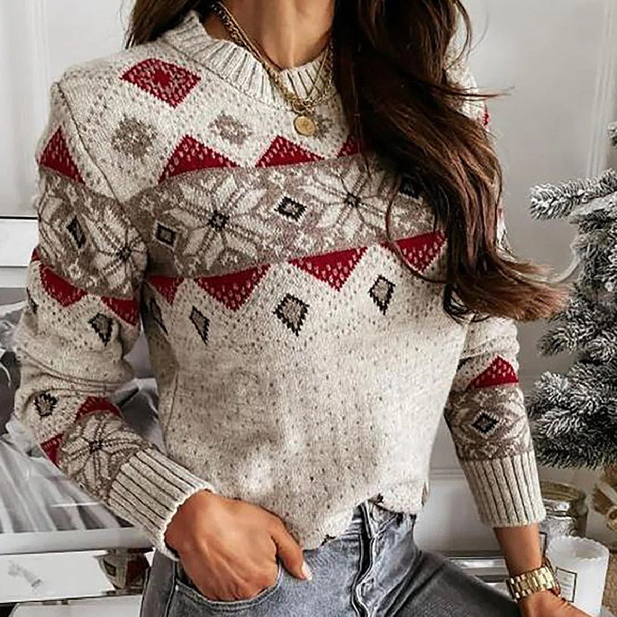 Snowflake Round Neck Sweater