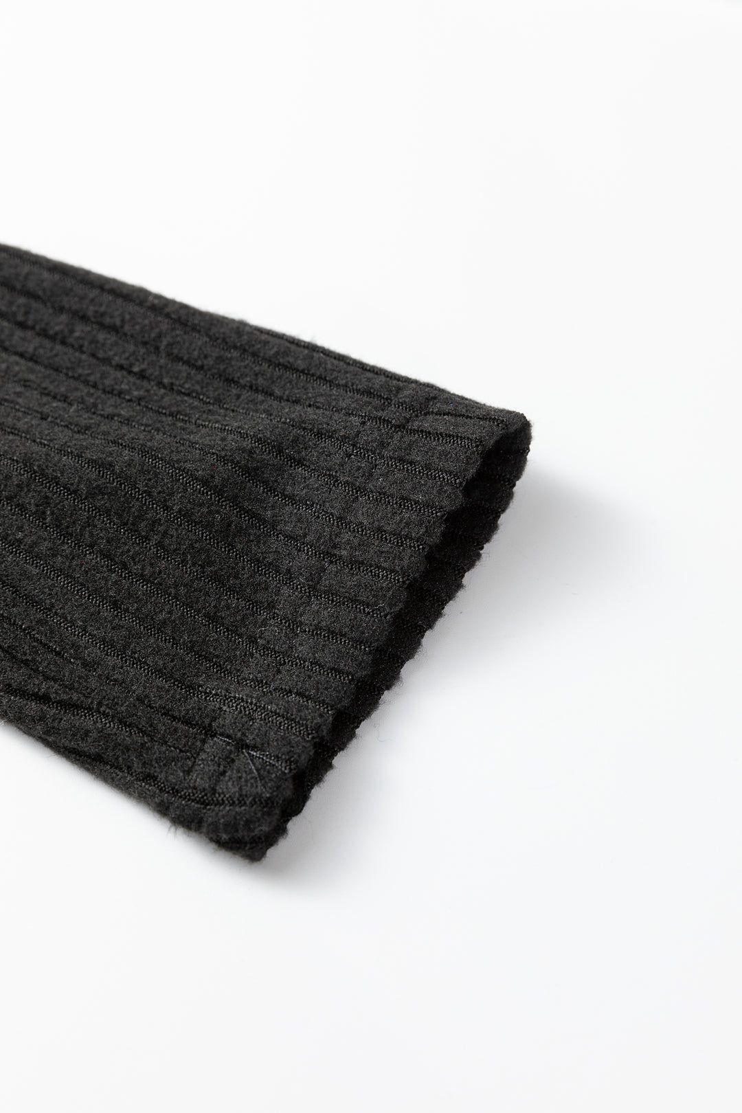 Black Ribbed Notched Neck Knit Long Sleeve Leggings Two Pieces Lounge Set