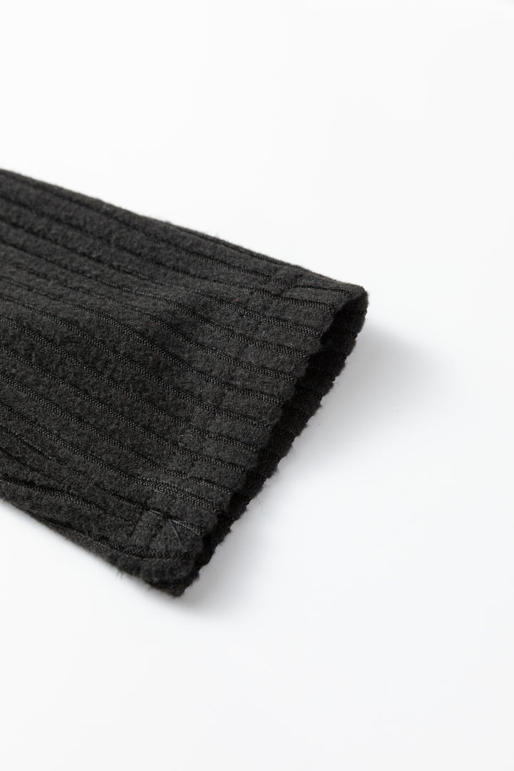 Black Ribbed Notched Neck Knit Long Sleeve Leggings Two Pieces Lounge Set