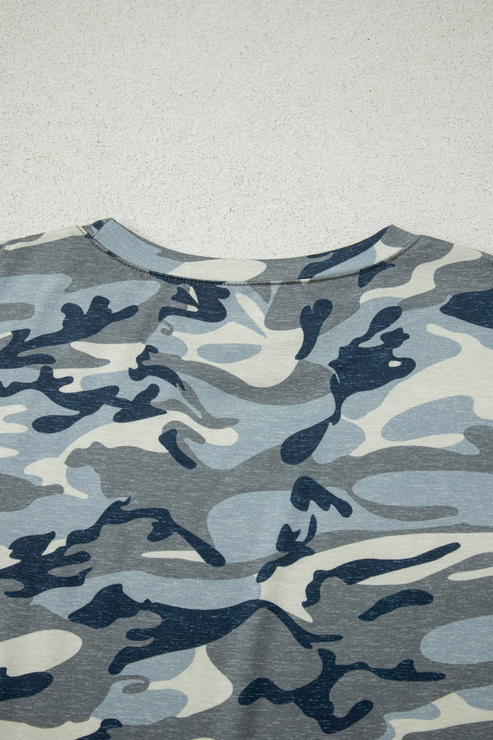 Green Camouflage Print Crew Neck T Shirt