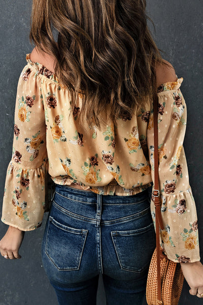 Yellow Bell Sleeves Floral Crop Top