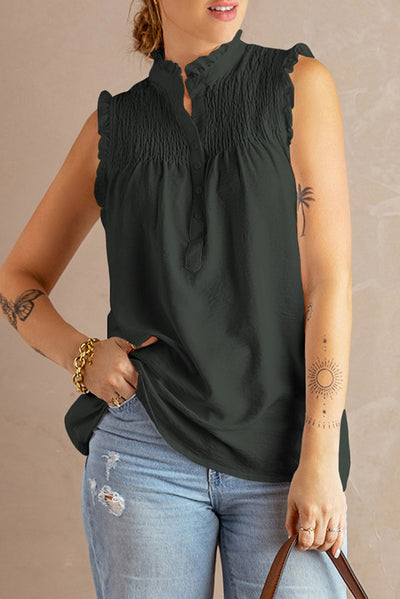 Green Frilled Tank Top with Buttons