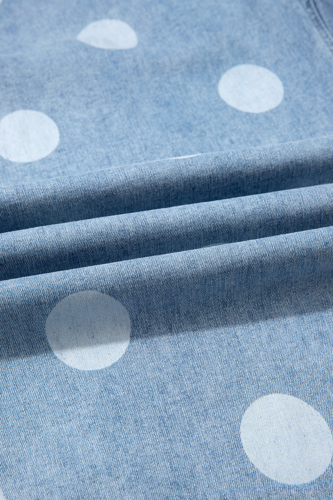 Sky Blue Polka Dot Ankle-Length Metal Button Casual Jeans