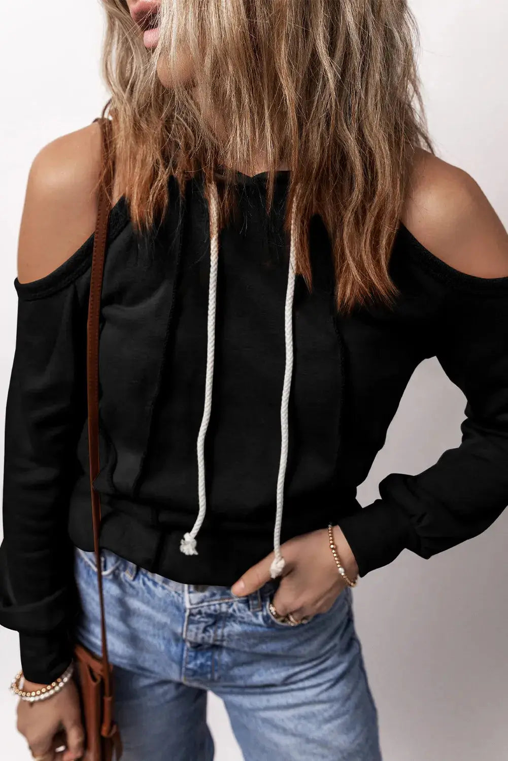 Cold Shoulder Long Sleeve Hoodie