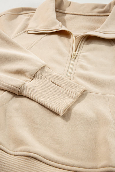 Parchment Fleece Lined Zip Up Stand Collar Thumbhole Sleeve Sweatshirt