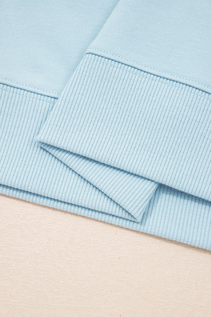 Clearly Aqua Solid Color Ribbed Trim Short Sleeve Top Drawstring Loose Pants 2pcs Outfit