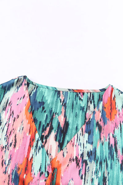 Green V Neck Abstract Print Long Sleeve Shirt