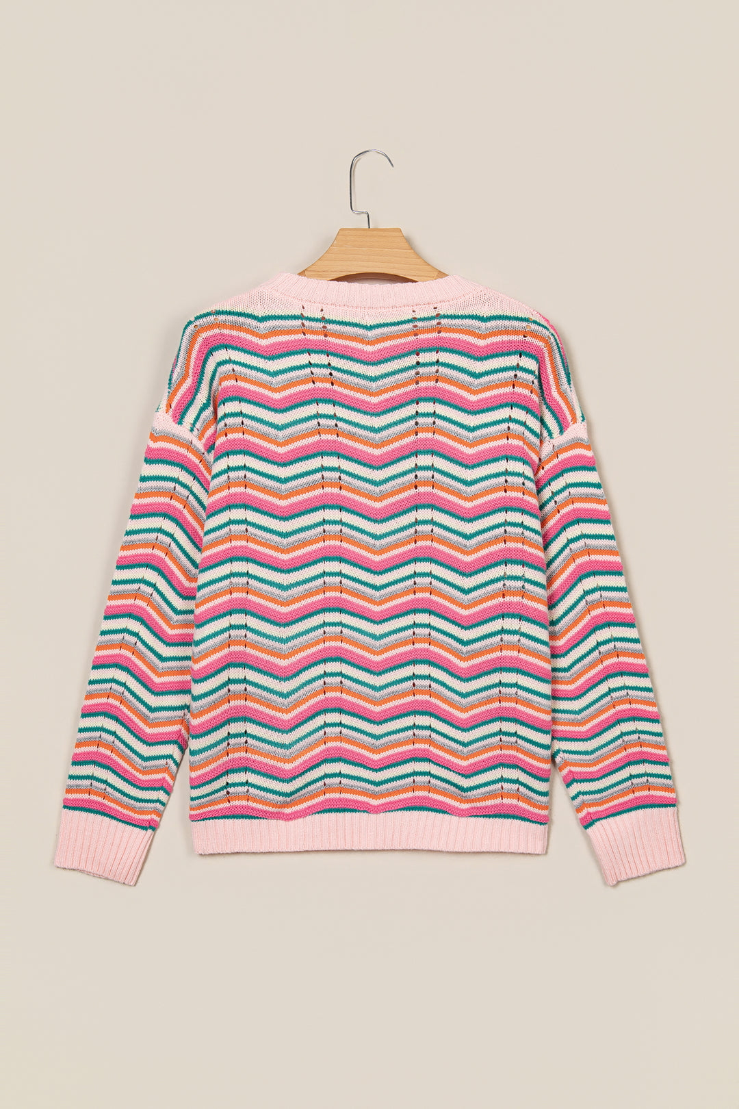 Multicolour Casual Chevron Striped Drop Shoulder Sweater