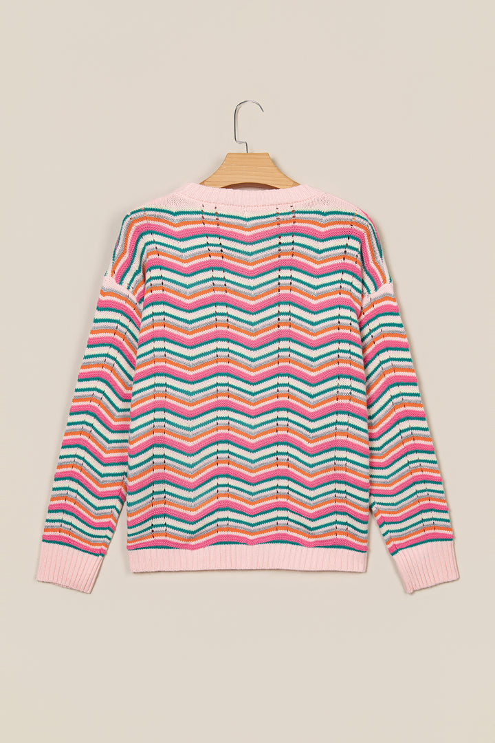 Multicolour Casual Chevron Striped Drop Shoulder Sweater
