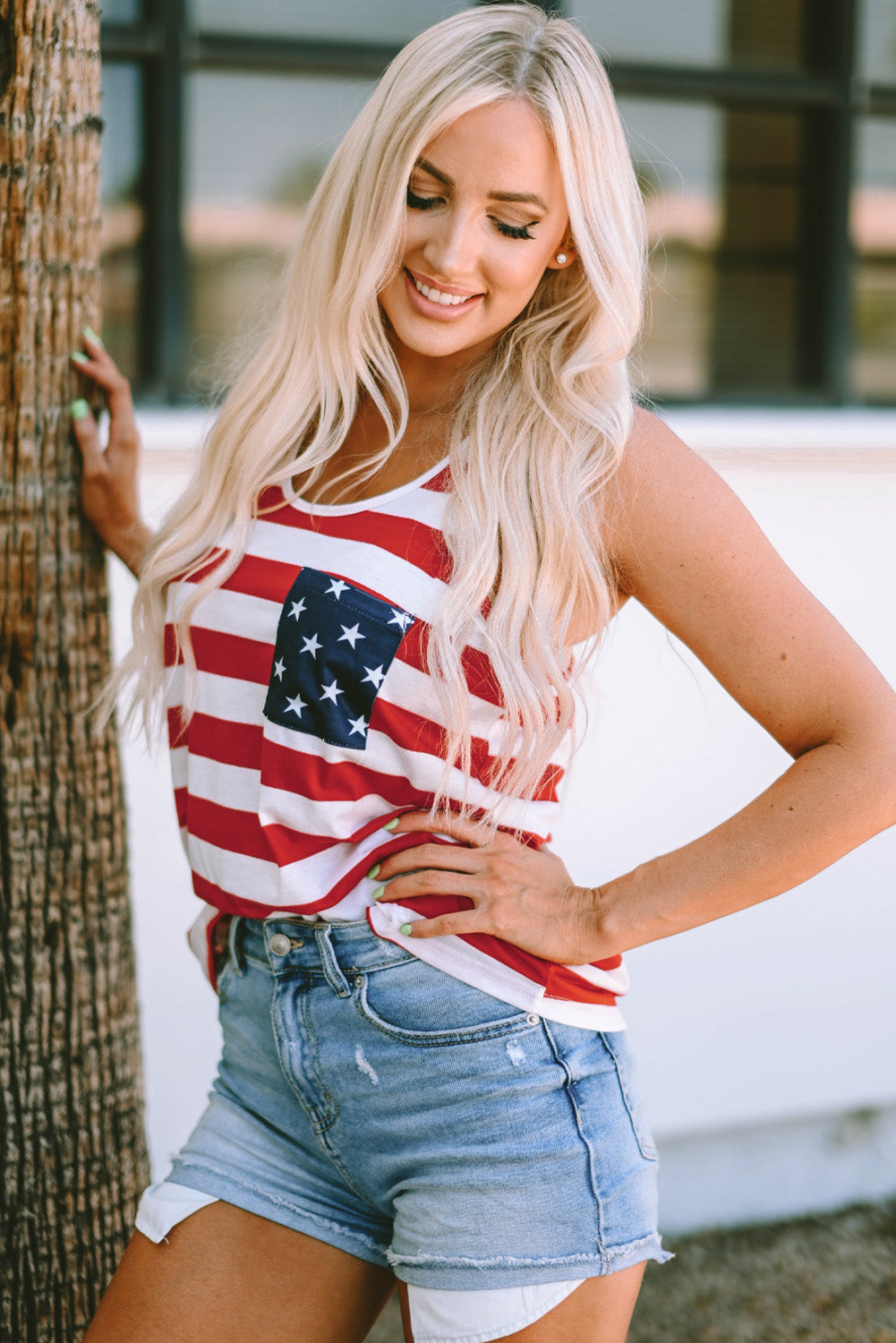 Fiery Red Pocket Patch Stars & Stripes Tank Top