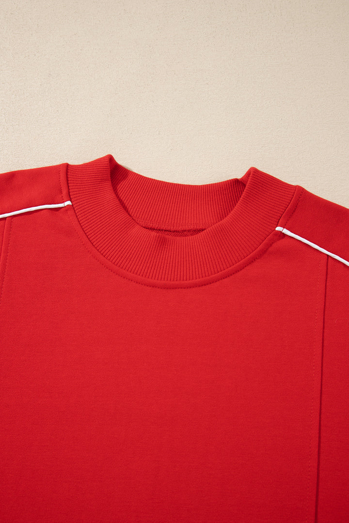 Fiery Red Stand Neck Long Sleeve Regular Fit Sweatshirt